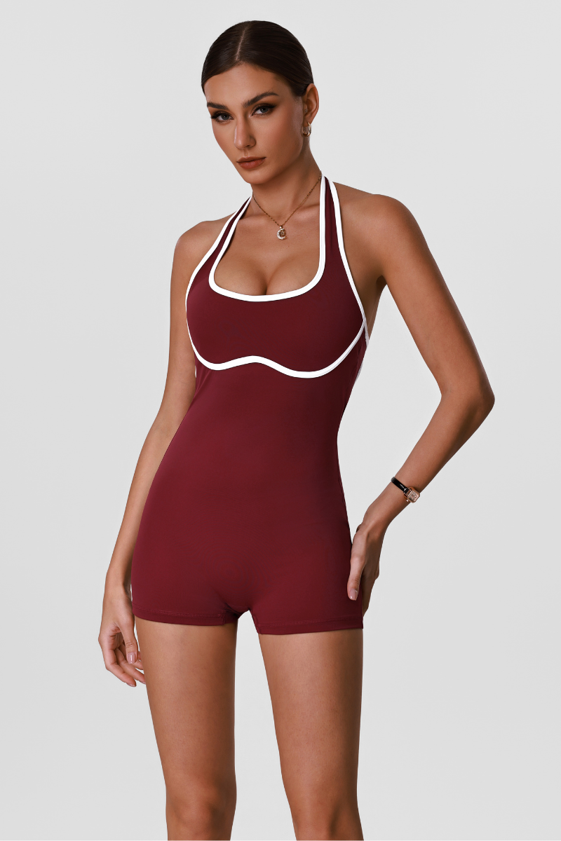Women's Color-Block Halter U-neck One-Piece Sports Jumpsuits