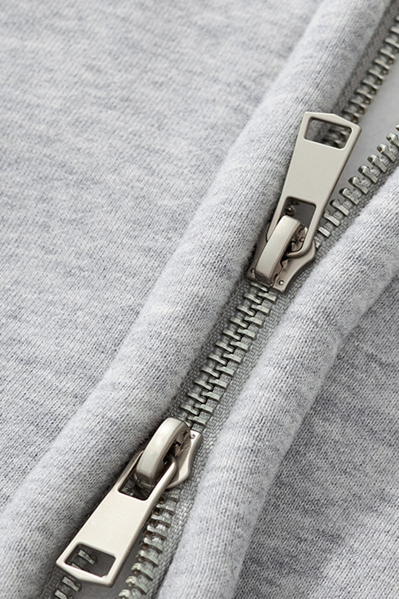 Women Cropped Double Zip Fleece Hoodie