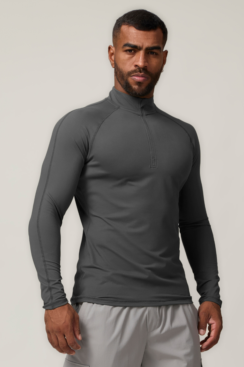 Men's Half-Zip Mock Neck Quick-Dry Athletic Long Sleeve T-Shirt