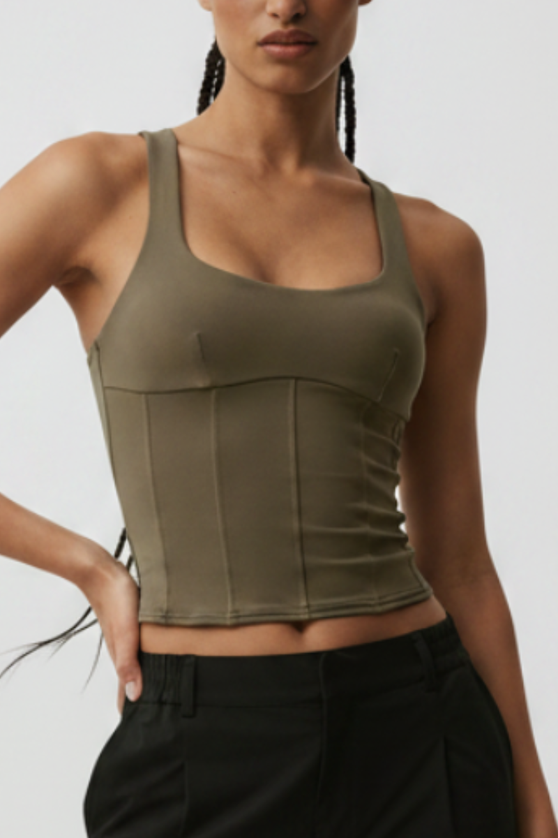 Women's Fishbone Shaping Cross Back Yoga Sports Tank Top