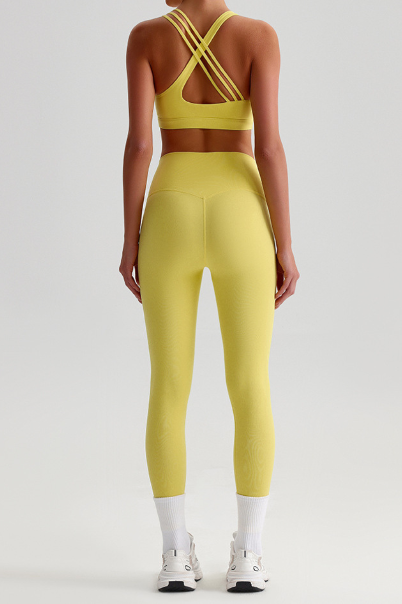 Women's Brushed Cross Back Bra & High Rise Yoga Leggings Set