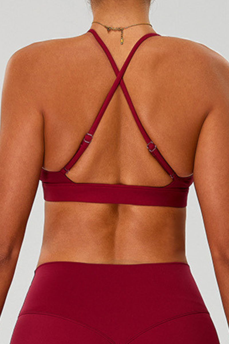 Women's Crisscross Back V-Neck Triangle Cup Bare Feel Sports Bra