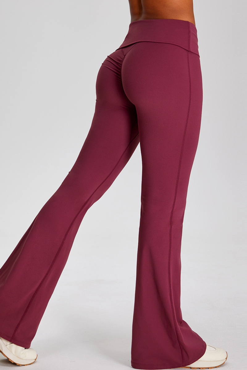 Women's Athletic Solid Pleated Buttocks Lift Flare Pants