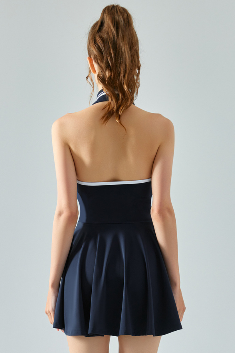 Women's Halter Polo Collar Cooling Tennis Mini Dress