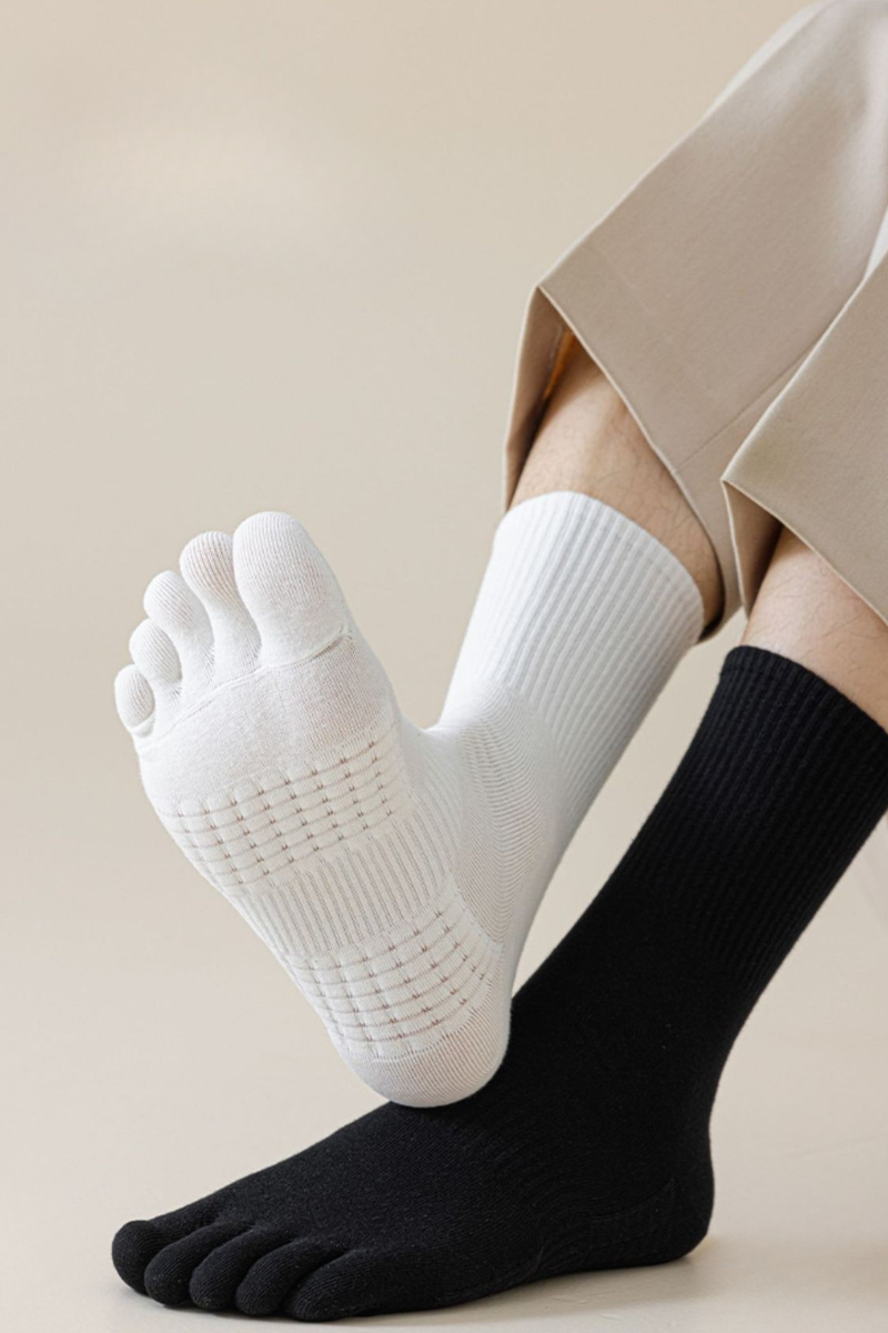 Men's High Stretch Anti-Odor Mid-Calf Five-Toe Socks