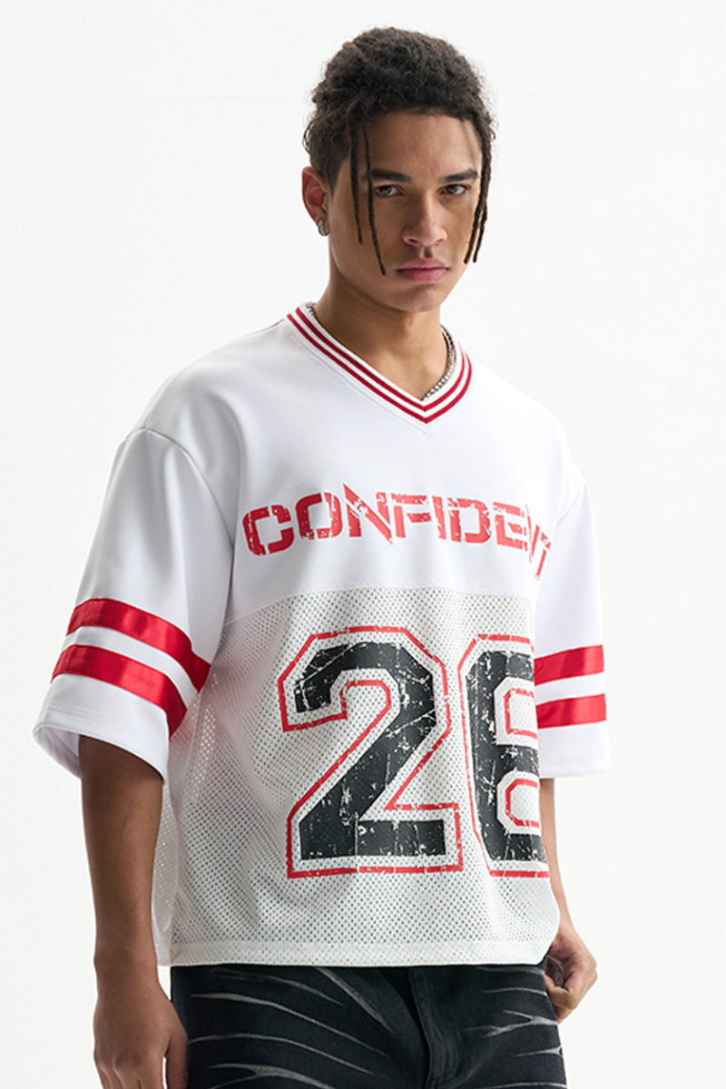 Unisex V-Neck Striped Mesh Athletic Football Jersey Tee
