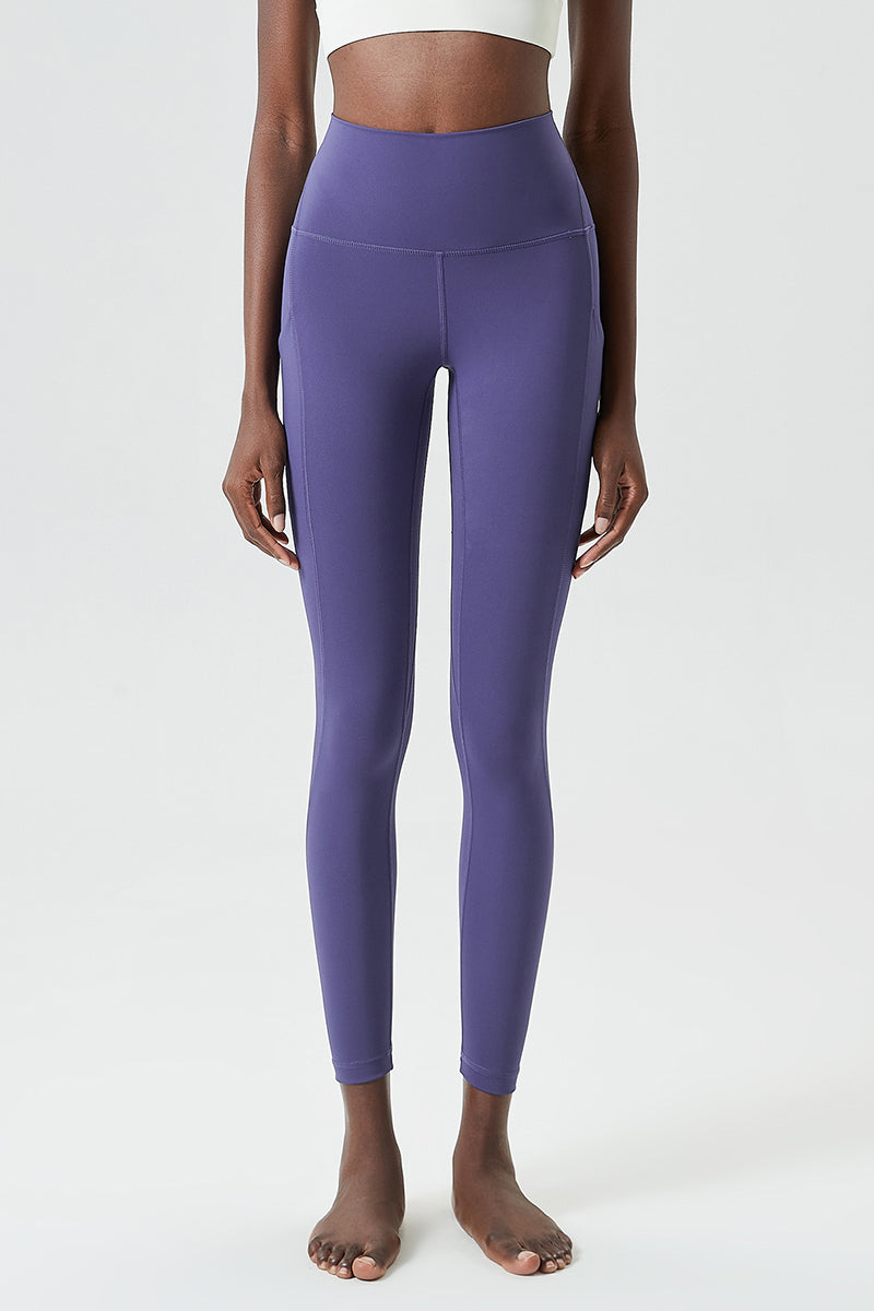 Solid high-waisted side-pocket athletic leggings
