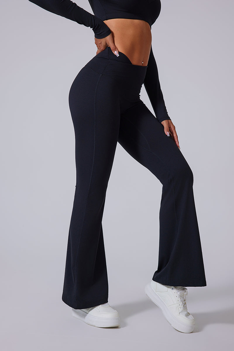 Women'S Crossover High-Waisted Brushed Plastic Yoga Bell Bottoms
