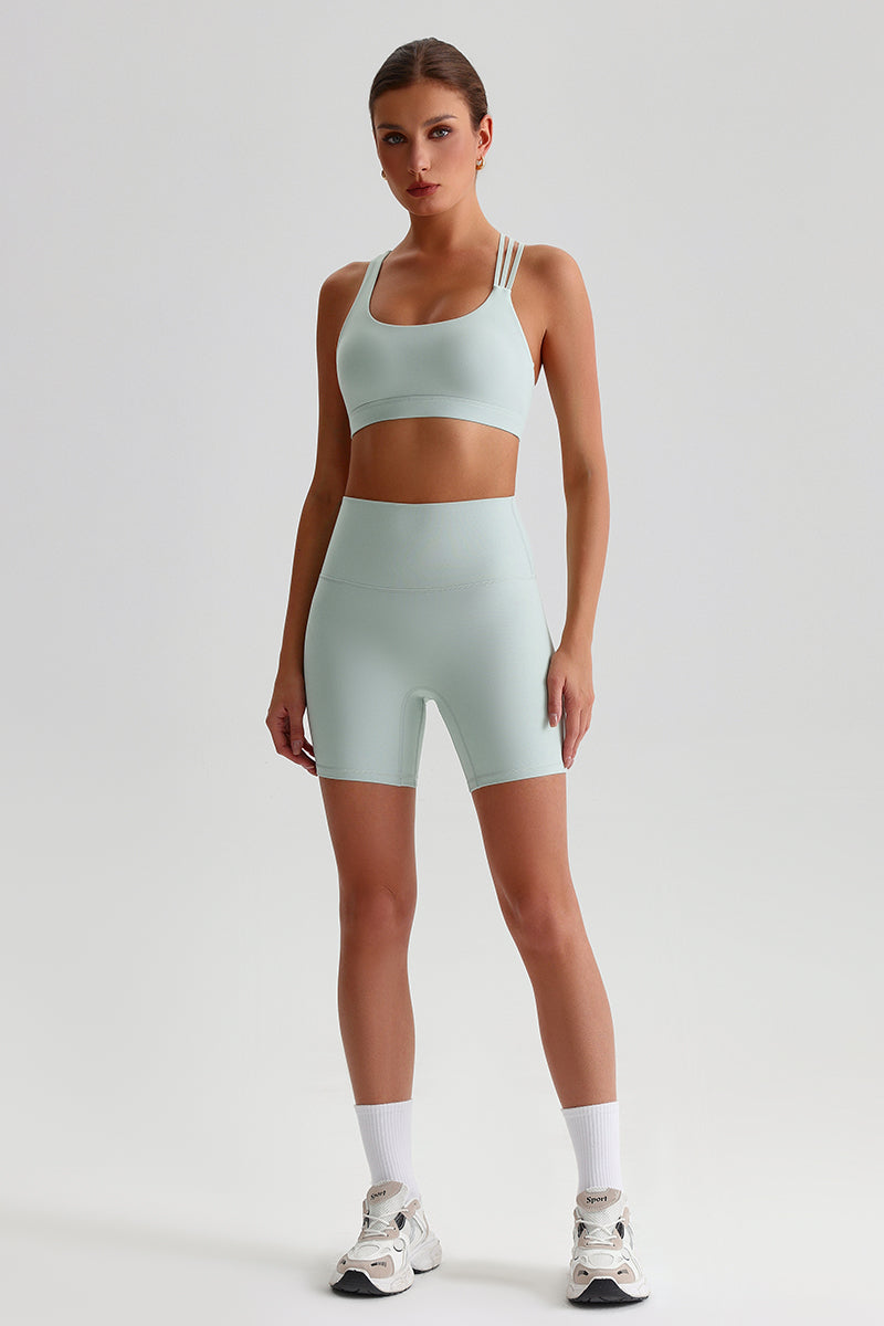 Women Naked Sensation Yoga Shorts Set: Cross-Back Bra + High-Waisted Sculpting Shorts