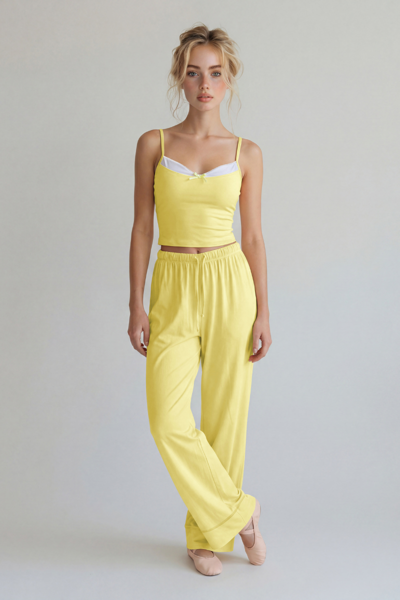 Women's Faux Two-Piece Strap Tank Top And Wide-Leg Pants Set