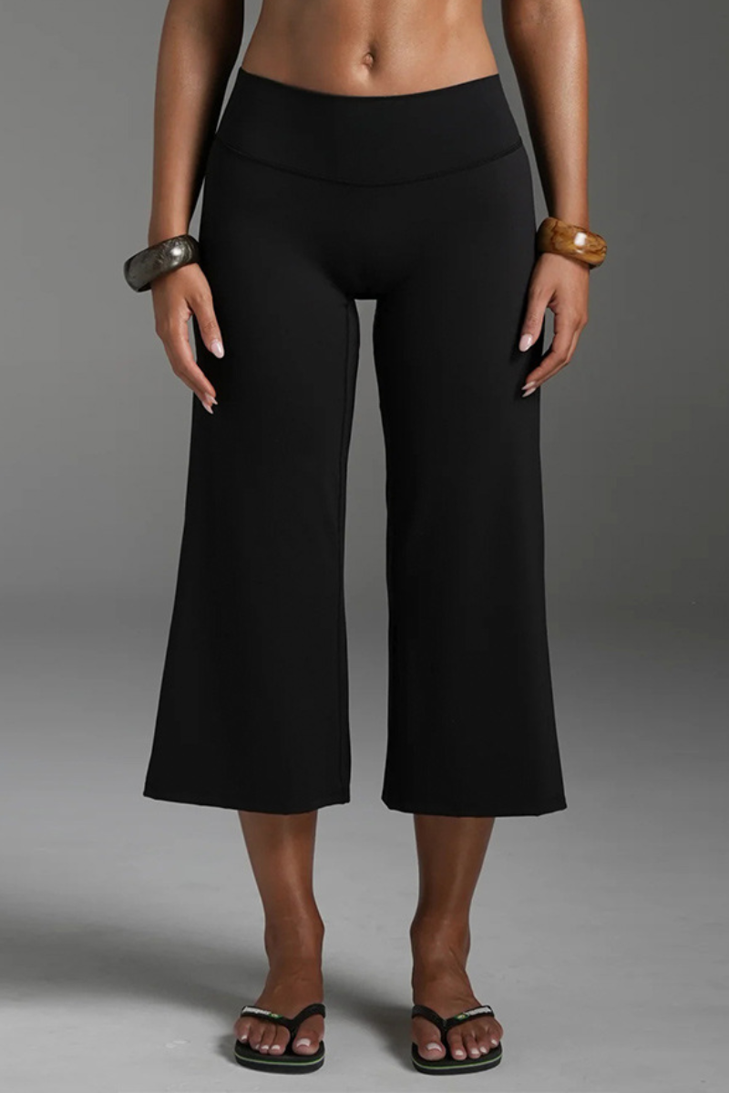 Women's Athletic Solid Yoga Casual Wide-Leg Capri Pants