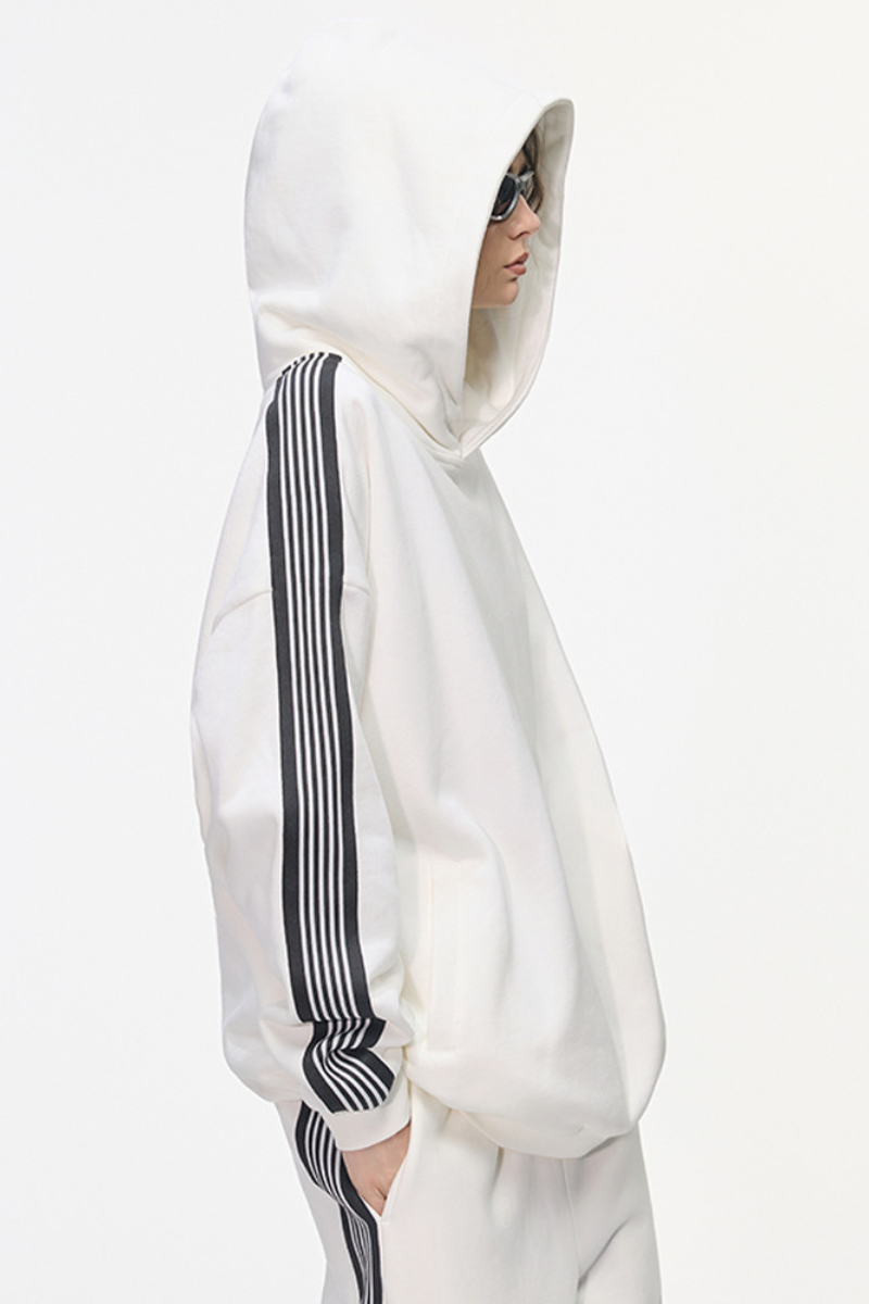 Women's 350g Color Block Side Stripe Ribbed Cuff Hoodie