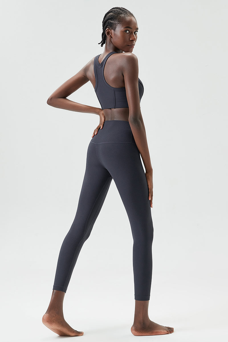 Threaded back with bra &leggings 2-piece set