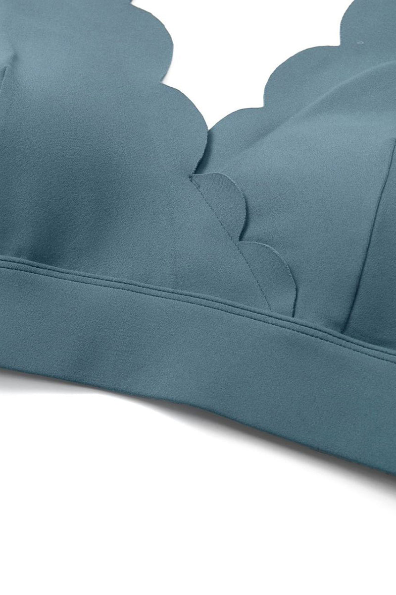 Women's  Solid Scalloped Edge V-Neck Sports Bra