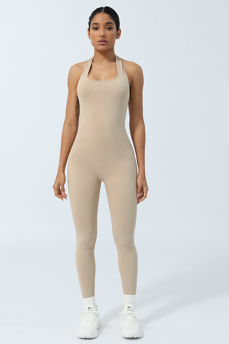 Women Halter Neck Backless Sport Jumpsuit