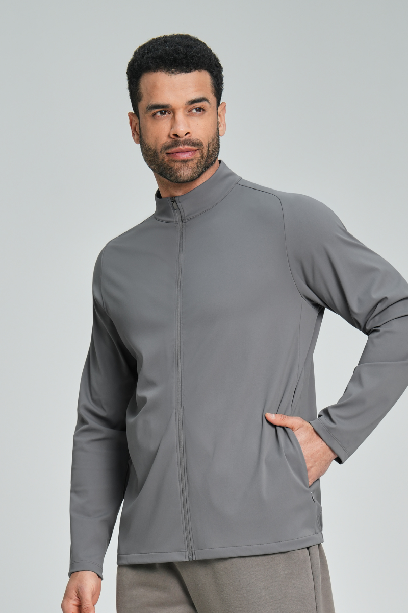 Men's Brushed Stand Collar Zipper Casual Sport Jacket