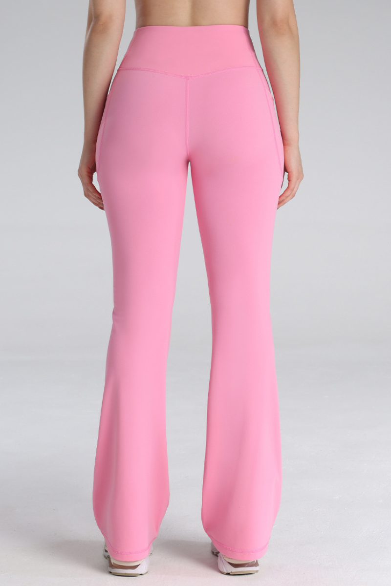 Women's High-Waisted Side Pocket Sports Flared Yoga Pants