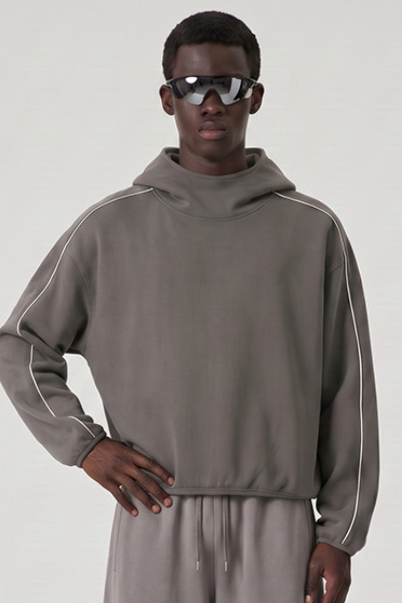 Men's Fall Relaxed Contrast Color Stripe High Neck Hoodie