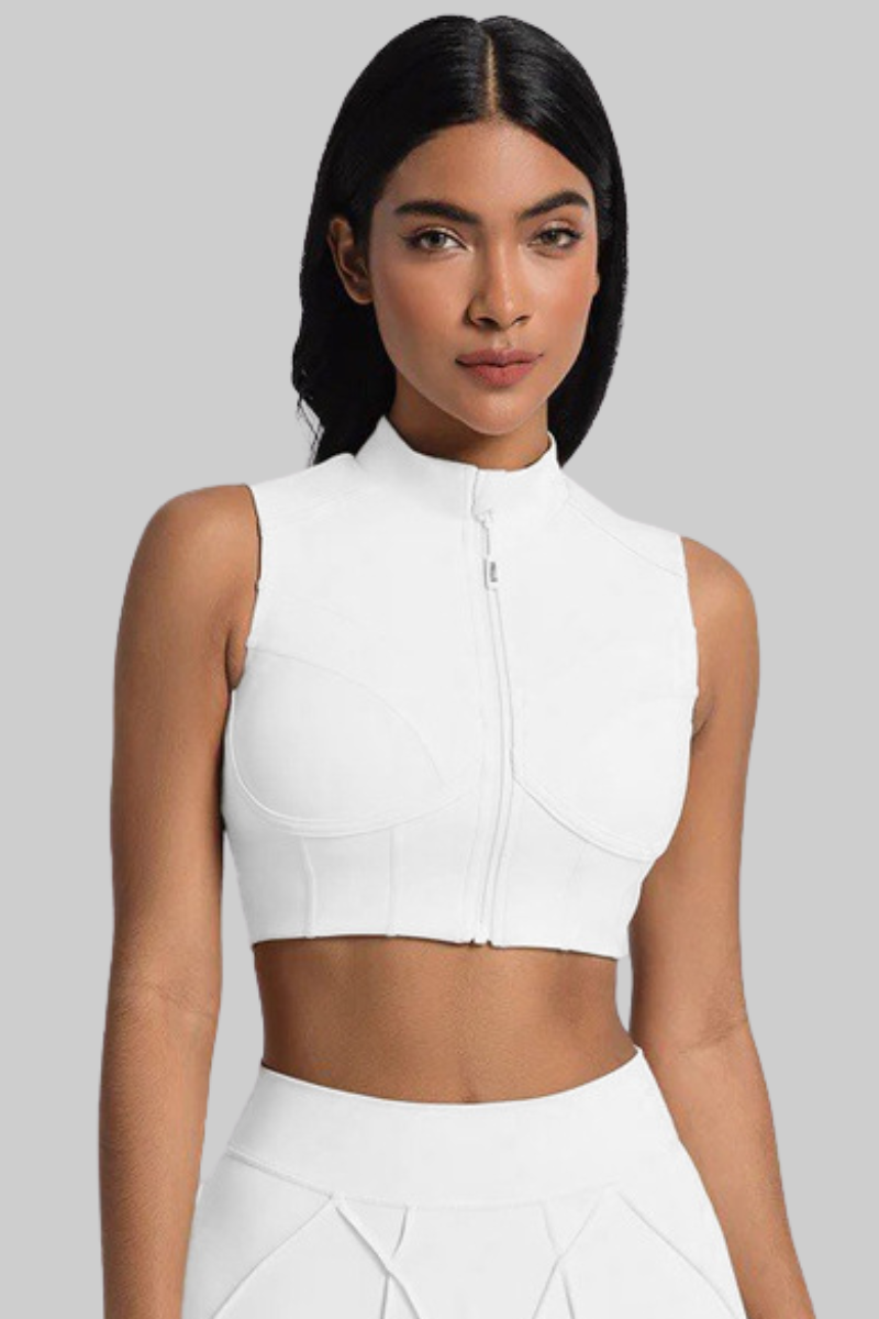 Women's Athletic Zipper Cropped Mock Neck Yoga Bra