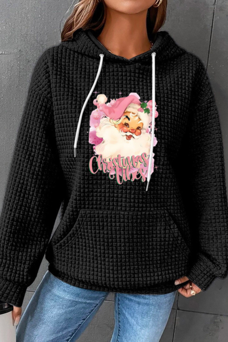 Women's Fall/Winter Christmas Print Waffle Knit Hoodie