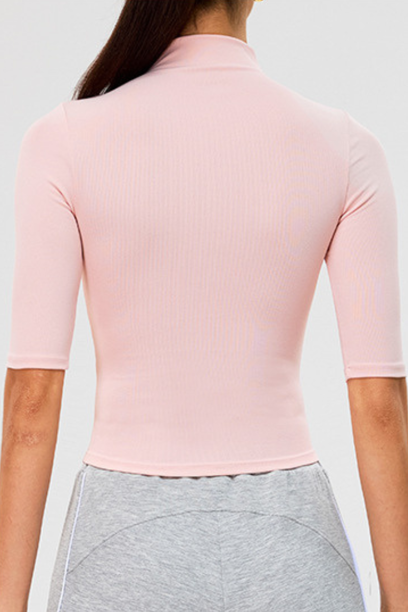 Women's High-Neck Mid-Sleeve Quick-Dry Slim-Fit Yoga Top