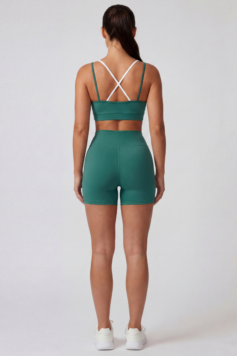 Women's Color-Blocked Bra And Pleated Shorts Sets