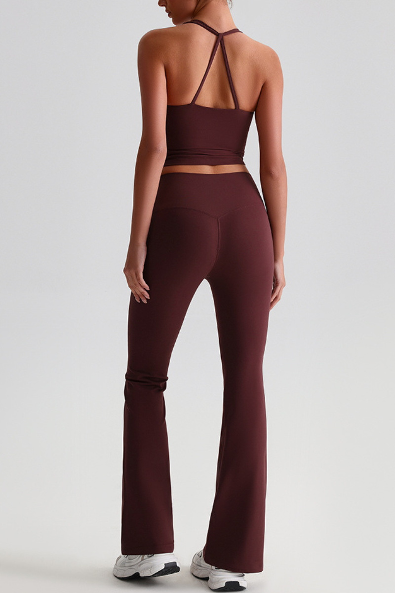 Women's Bare Feel Cropped Tank Top & Flared Yoga Pants Set