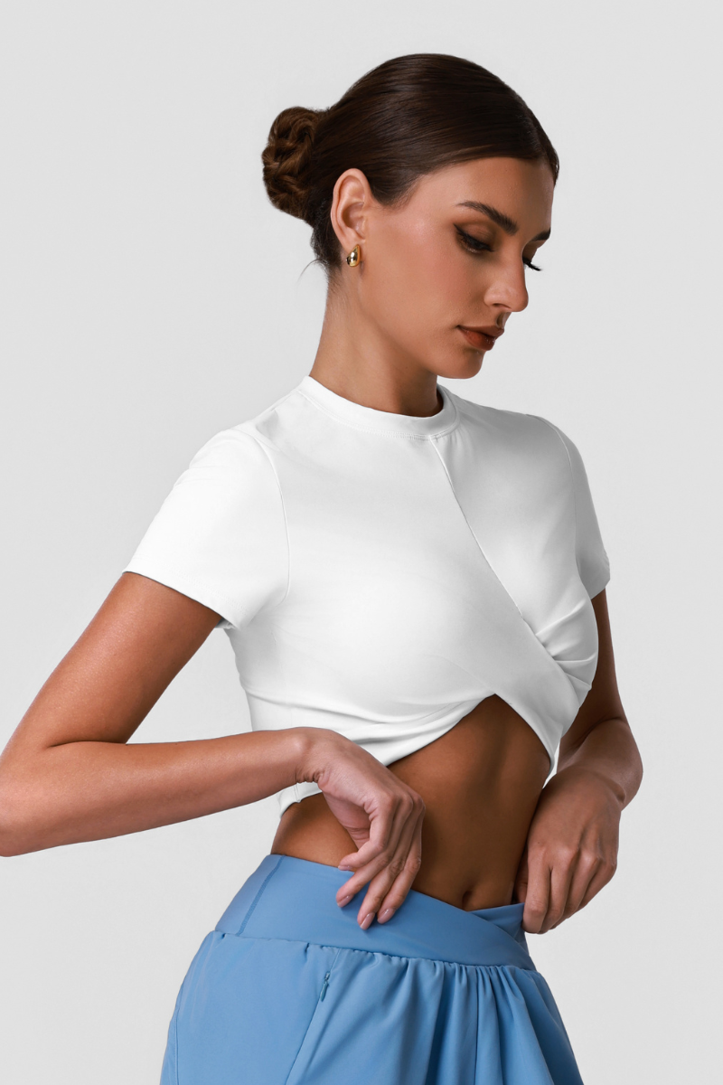Women's Athletic Cross-Twist Cropped Solid T-Shirt