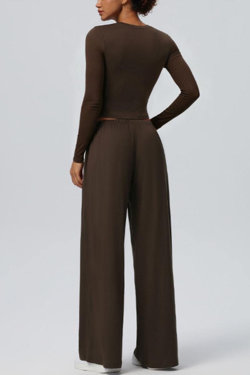 Women's Crew Neck Cropped Top and Casual Pants 2 Piece Set