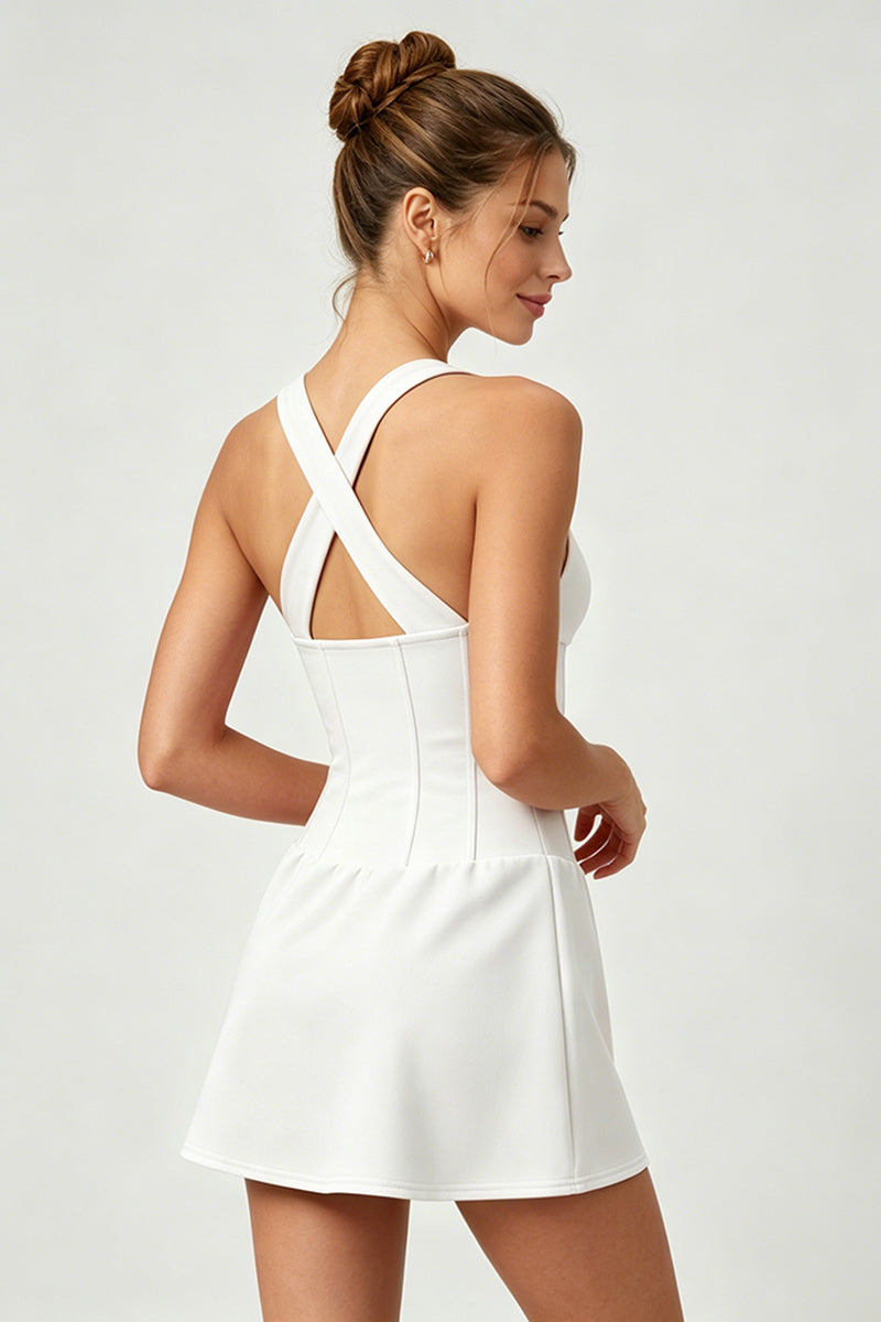 Women's Corset-Style Tennis Dress with Built-In Shorts