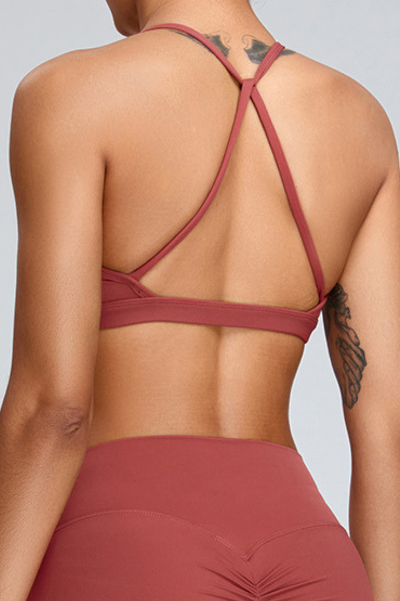 Women's Athletic Front Ruched Cross-Back Yoga Sports Bra