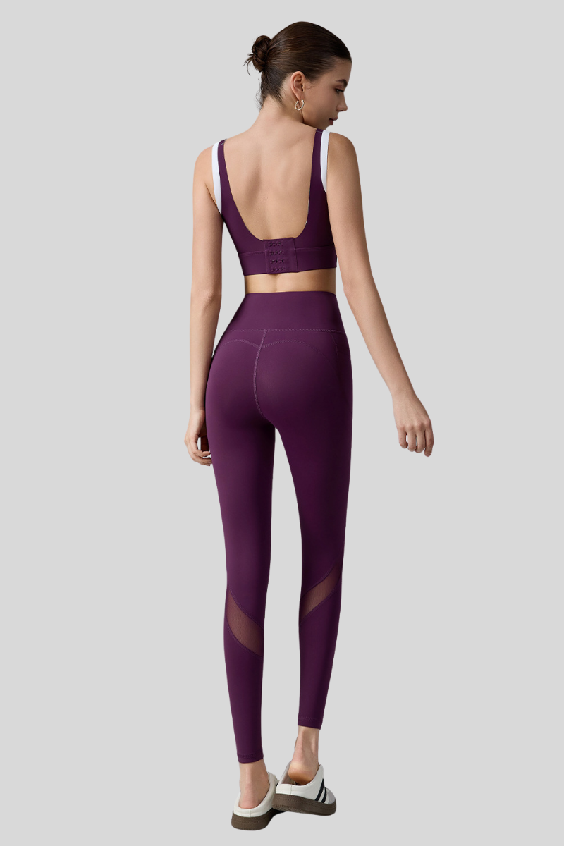 Women's Athletic Set:Color-Block Bra And Mesh-Panel Leggings