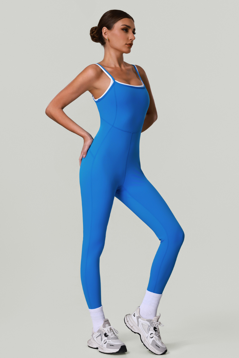 Women's Color-Block Adjustable Thin Strap Workout Jumpsuit