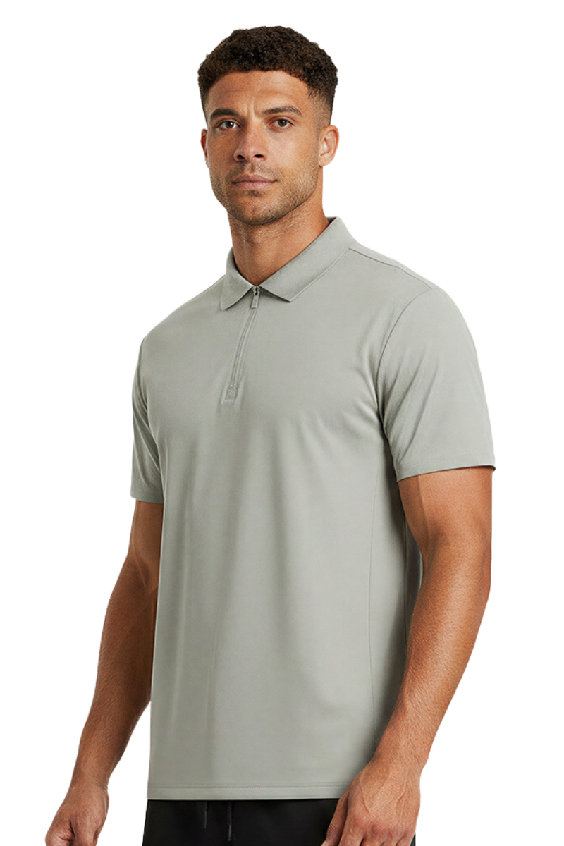 Men's Lightweight Polo Collar Half-zip Short Sleeve T-shirt