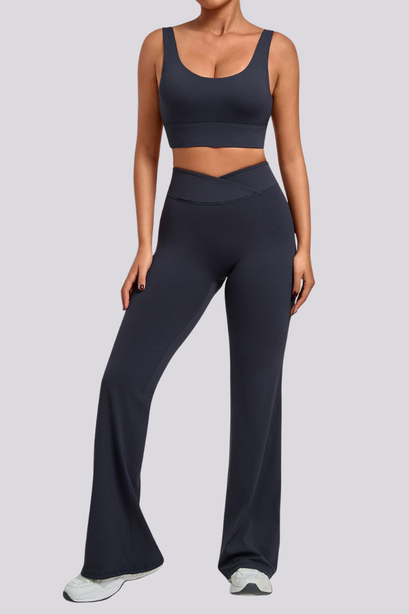 Women's Backless Bra And Cross Waist Flared Pants Sets