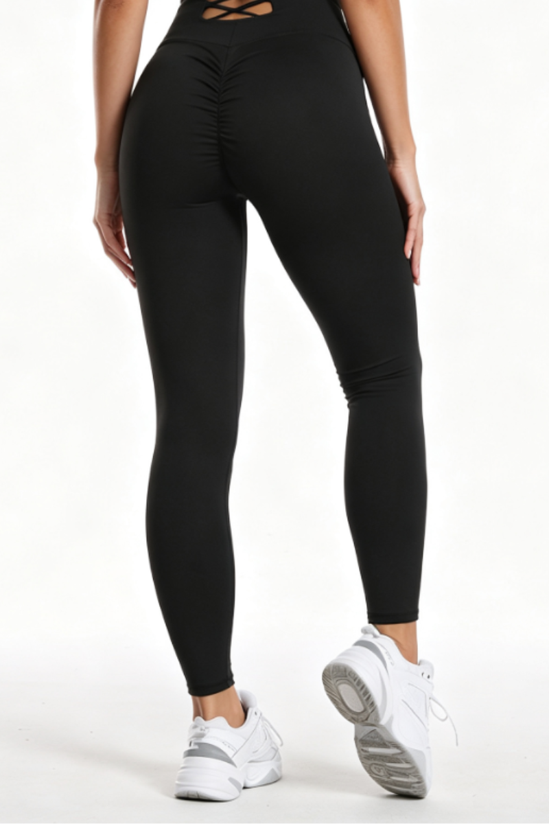 Women's Crisscross Back Pleated Buttocks Lift Yoga Leggings