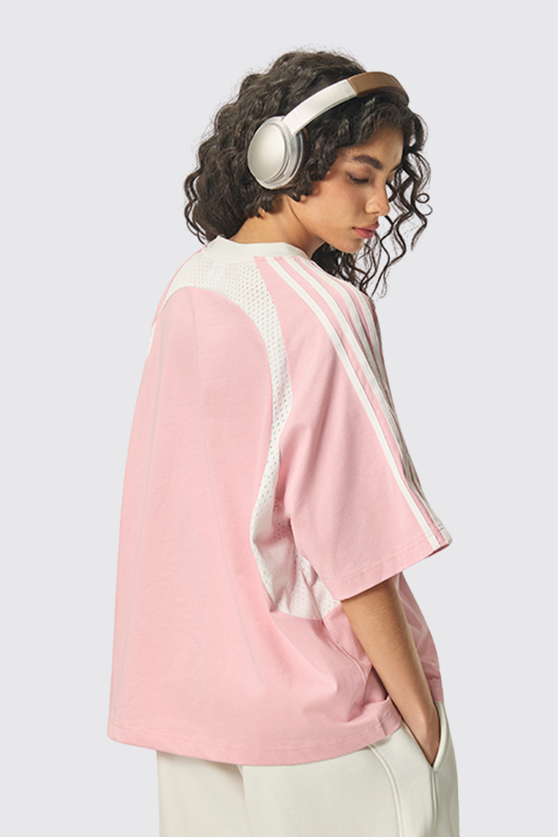 Women's 260g Cotton Mesh Stripe Patch Tee