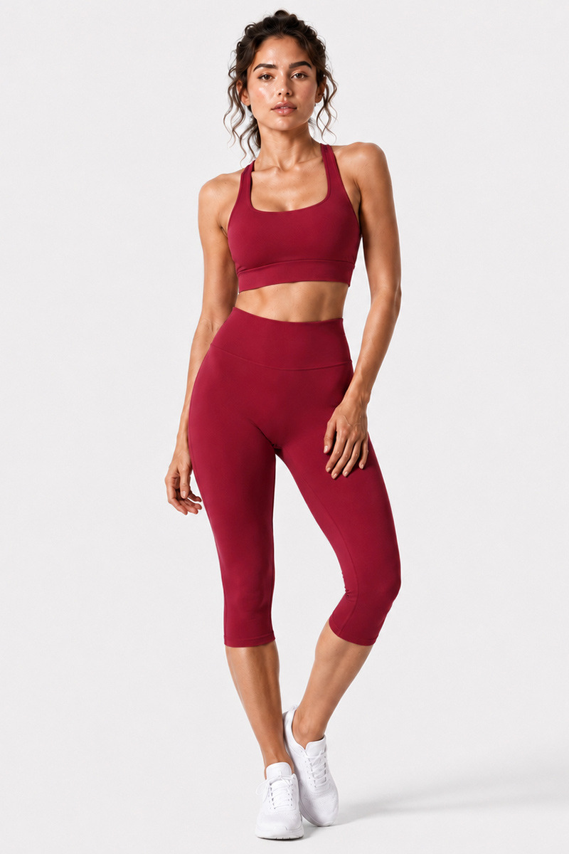 Women's Halter Open-Back Bra & Capri Leggings Workout Sets