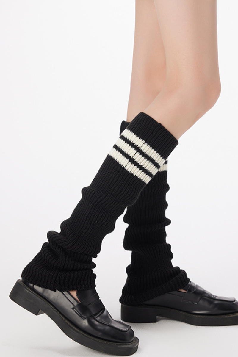Women Y2K Striped Slouch Socks Ribbed Knit Style Leg Warmers