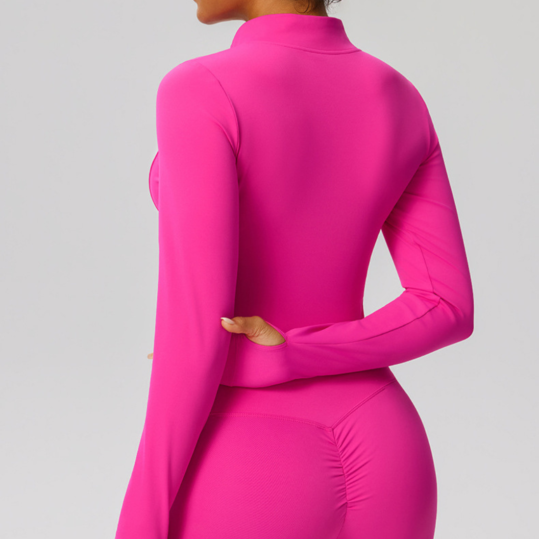 Women's Mock Neck Zipper Cropped Finger Cuffs Sports Jacket