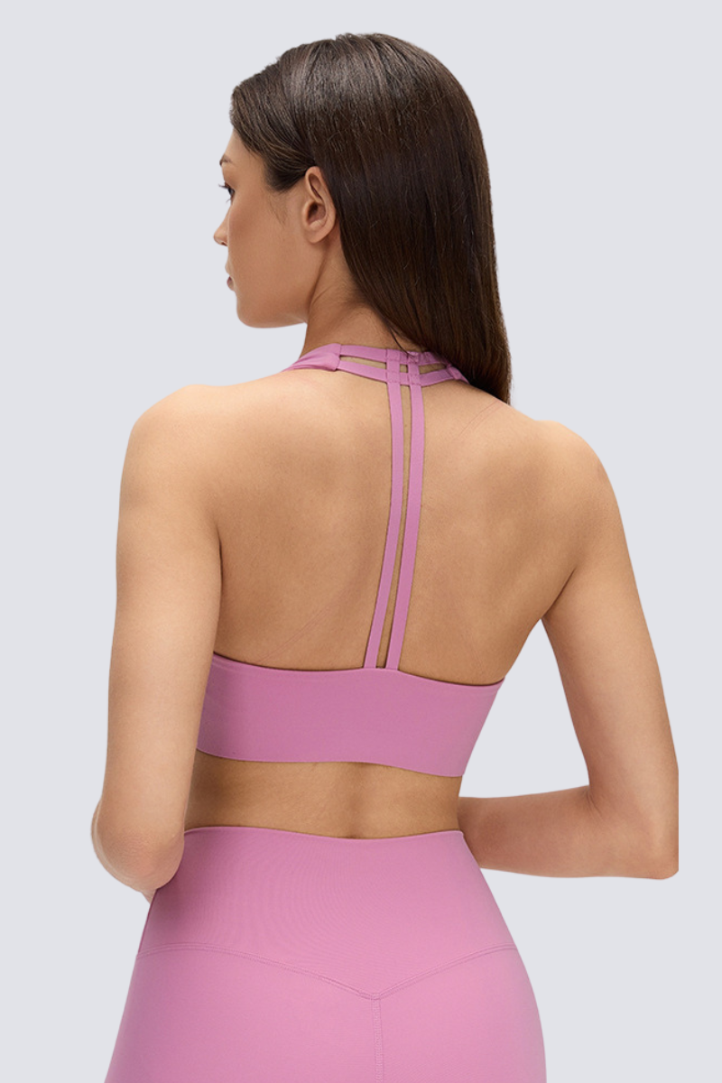 Women's Halter Stretch Removable Pads Solid  Sports Bra