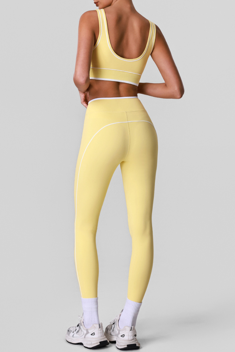 Women's Color Block Crossover Waist Stretchy 2-Piece Sets