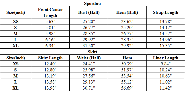 Women's Athletic Tennis Sets:Bra And Built-in Liner Skirt