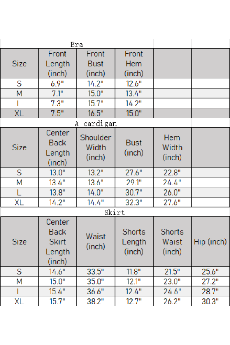 Women's Athletic Bra Cover Up Ruffle Hem Skirt 3 Piece Sets