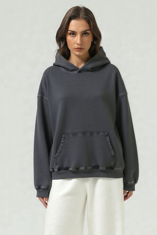 Washed loose hooded knitted plus-size sweatshirt