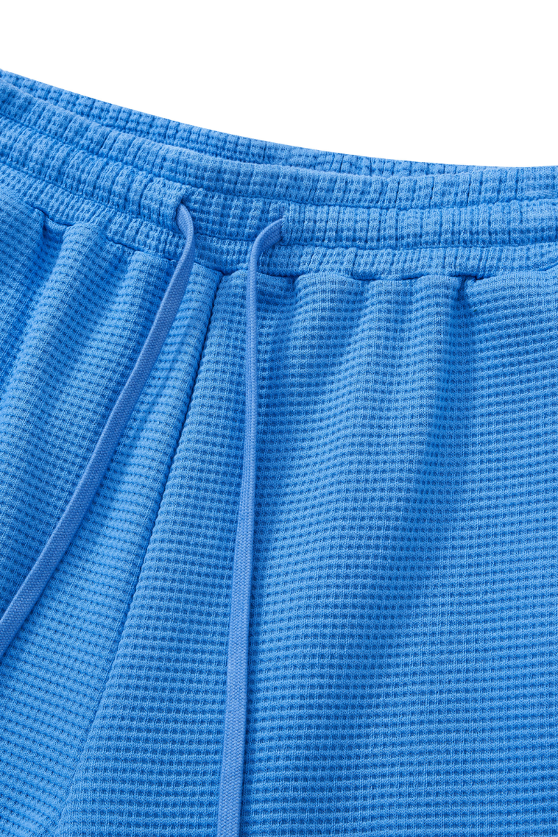Men's Waffle Knit Set:Loose Fit T-shirt & Knee Length Shorts