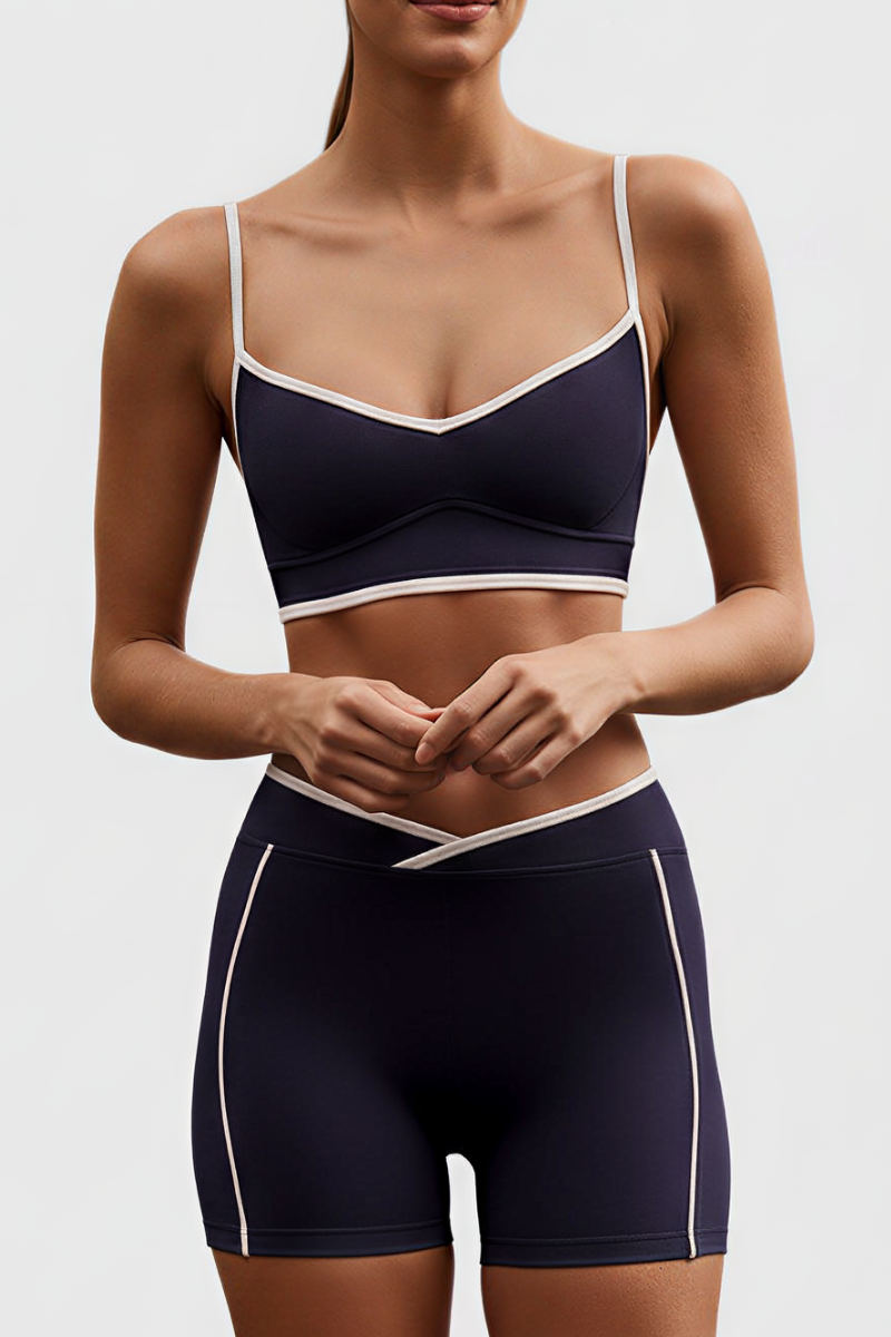 Women's Nude Color Sports Bra And Shorts Two Piece Set
