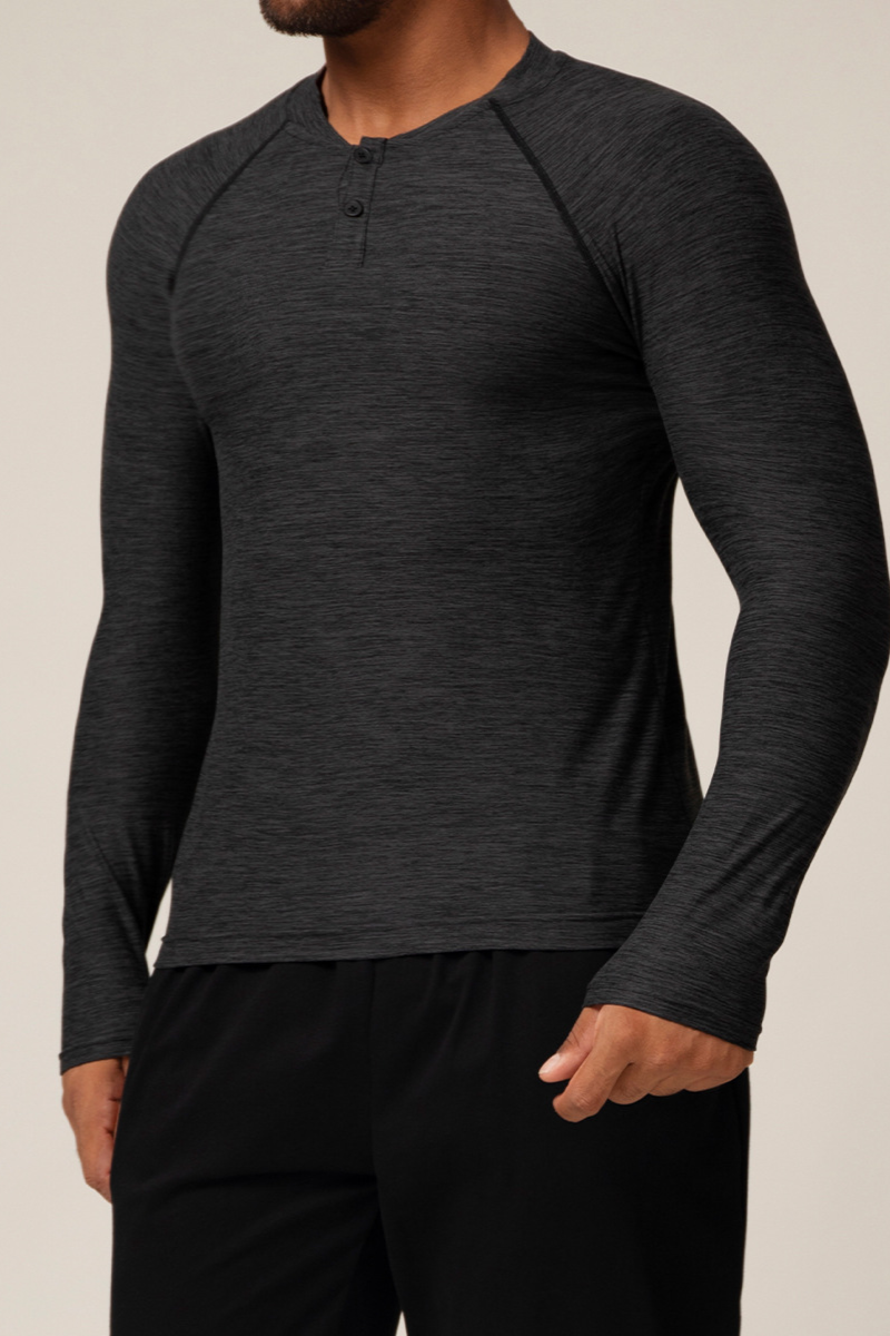 Men's Summer Round-Neck Button-up Long-Sleeve T-shirt