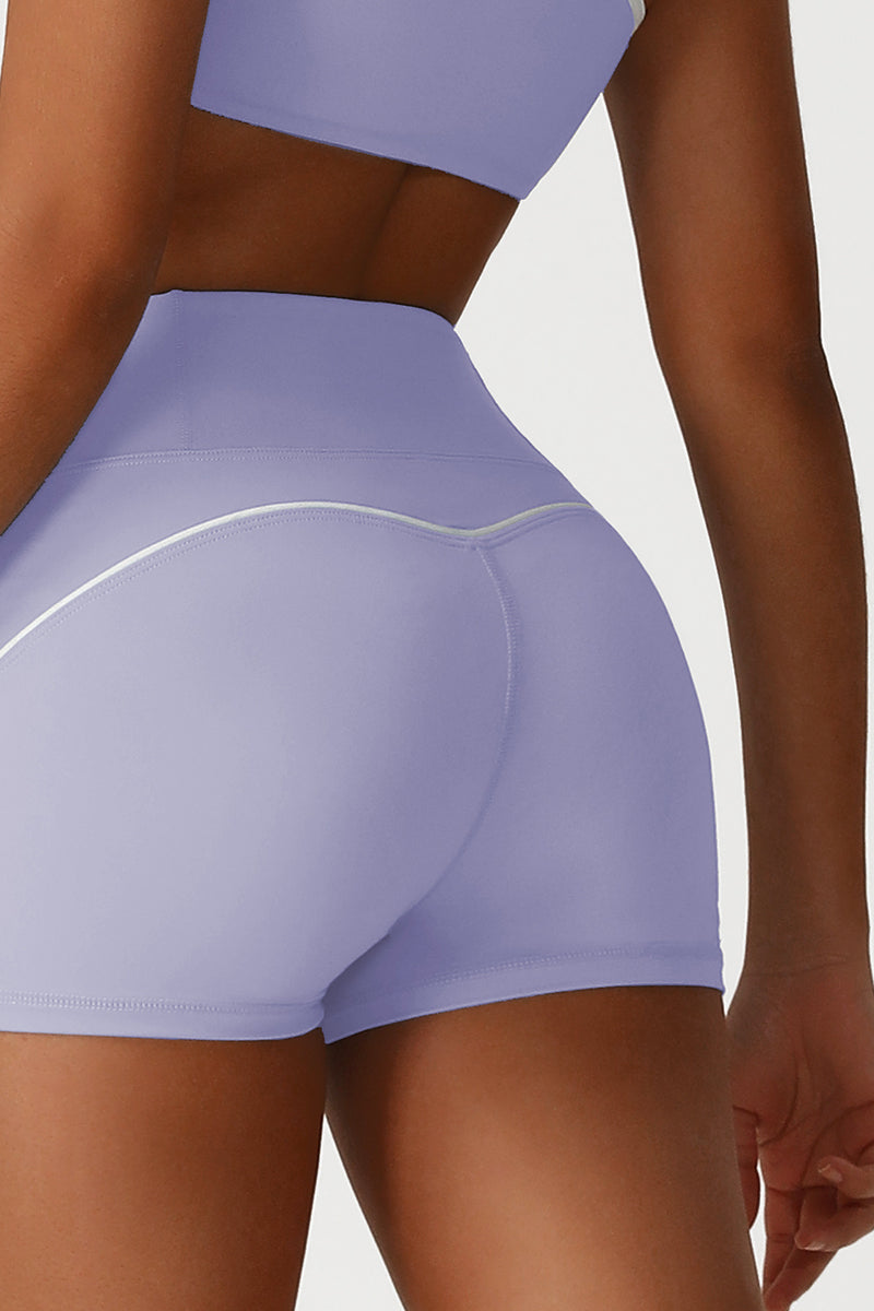 Women Seamless High Waisted Workout Set: Cropped Tee + Peach Lifting Shorts