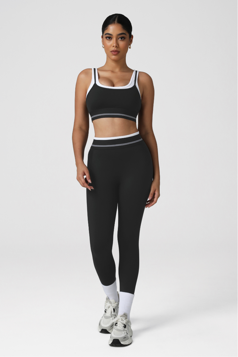 Women's Color Block Sets:U-Neck Bra & High Waist Leggings